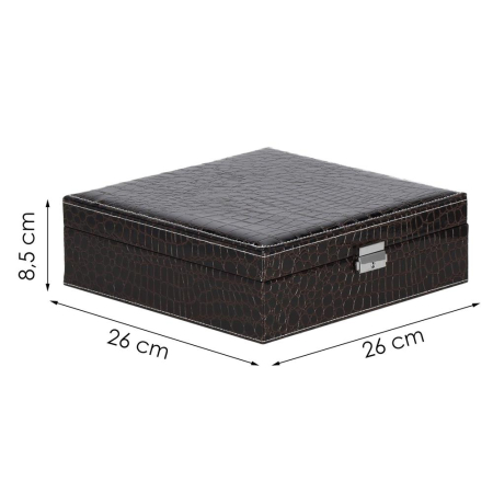 Cutie depozitare si organizare bijuterii, MDF, piele ecologica, 26 x 26 x 8,5cm, negru sarpe [21]