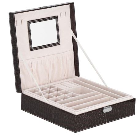 Cutie depozitare si organizare bijuterii, MDF, piele ecologica, 26 x 26 x 8,5cm, negru sarpe [20]