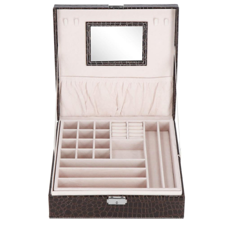 Cutie depozitare si organizare bijuterii, MDF, piele ecologica, 26 x 26 x 8,5cm, negru sarpe [9]