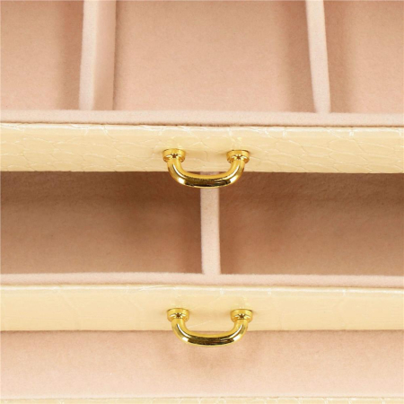 (DL) Cutie depozitare si organizare bijuterii, MDF, piele ecologica si velur, 17,5 x 14 x 12,5cm, crem [6]