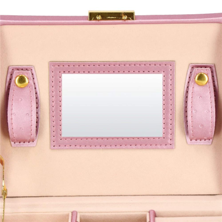 (DL) Cutie depozitare si organizare bijuterii, MDF, piele ecologica si velur, 17,5 x 14 x 12,5cm, roz [12]