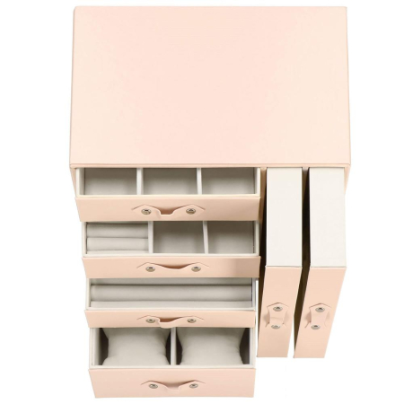 (DL) Cutie depozitare si organizare bijuterii, piele ecologica + velur, 26 x 22 x 18 cm, roz [13]