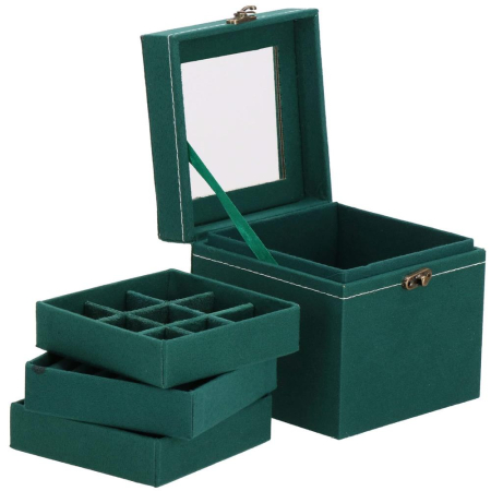 Organizare - (DL) Cutie depozitare si organizare bijuterii, velur, 12x 12 x 12 cm, verde