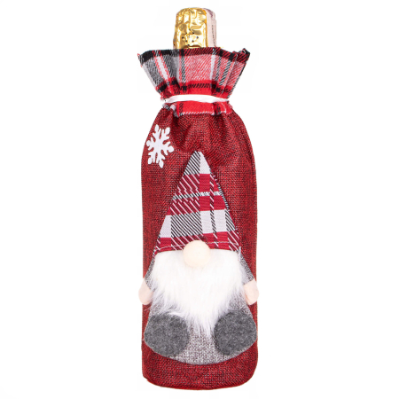 Decoratiuni si figurine - (DL) Decoratiune Craciun, husa model gnom pentru sticle, 29cm, rosu