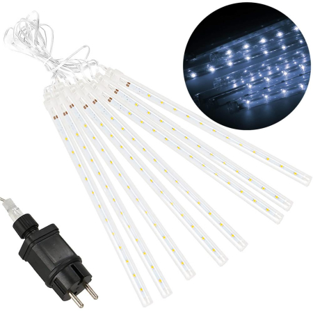 (DL) Instalatie de Craciun, 8 tuburi, 30cm, 144 LED, ploaie de meteoriti, alb [2]