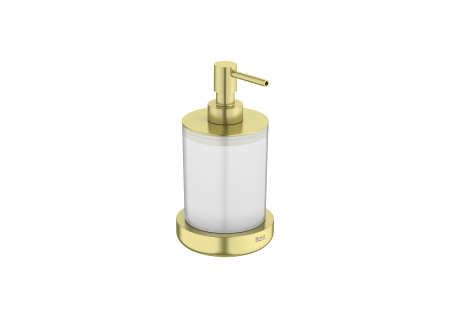 Accesorii baie - Dozator baie Roca A817026VA0, 165 mm, 94 mm, 300 volum ml, pe blat, interior zona montaj, sticla, metal, Auriu