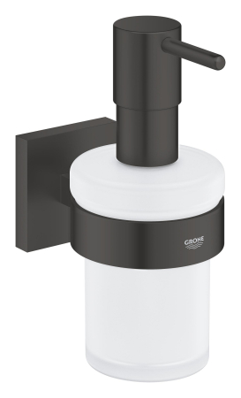 Accesorii baie - Dozator sapun Grohe 410982430, 144 mm, 126 mm, 2 orificii instalare, 160 volum ml, pe perete, sticla, metal, Negru