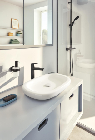 Dozator sapun Grohe 411882430, 144 mm, 126 mm, 2 orificii instalare, 160 volum ml, pe suport, sticla, metal, Negru [3]