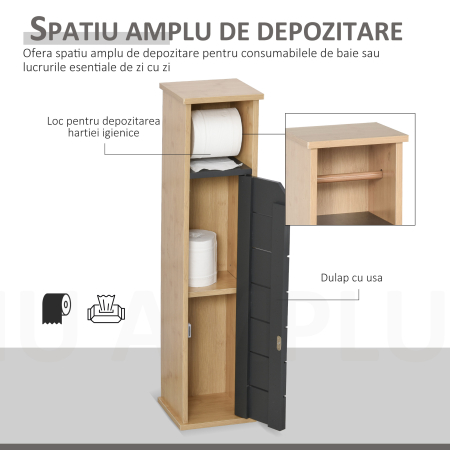  Dulap Baie - 18×18×75 cm, Raft Reglabil pentru Hartie Igienica [3]