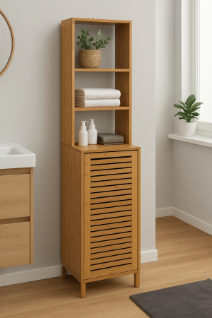 Dulap baie 5Five Sicela cu usa si rafturi, bambus, 38x33x168 cm, natur [6]