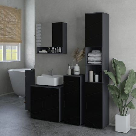  Dulap Baie 60×30×60 cm cu doua usi si polita reglabila - Negru [6]