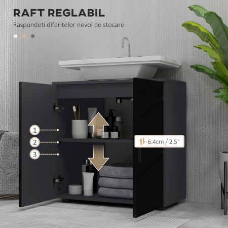  Dulap Baie 60×30×60 cm cu doua usi si polita reglabila - Negru [4]