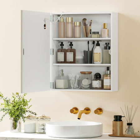  Dulap Baie cu Oglinda LED, 50x15x60 cm Mobila Baie cu Functie Anti-Aburire, Rafturi Reglabile, 3 Temperaturi de Lumina Dimmabile, Dulap Montat pe Perete din Sticla, Alb [7]