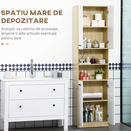  Dulap Baie din PAL Alb cu 2 Dulapioare cu Usi si  2 Rafturi Deschise, Design Anti rasturnare, 53x33.5x195.7 cm [3]