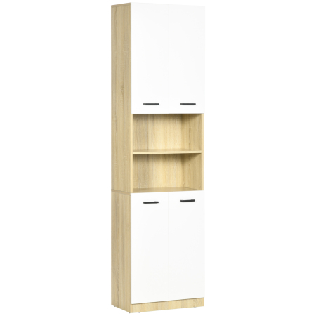 Baie -  Dulap Baie din PAL Alb cu 2 Dulapioare cu Usi si  2 Rafturi Deschise, Design Anti rasturnare, 53x33.5x195.7 cm