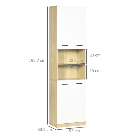  Dulap Baie din PAL Alb cu 2 Dulapioare cu Usi si  2 Rafturi Deschise, Design Anti rasturnare, 53x33.5x195.7 cm [2]