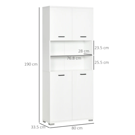  Dulap Baie din PAL Alb cu 2 Dulapioare cu Usi si  2 Rafturi Deschise, Design Anti rasturnare, 80x33.5x190 cm [2]