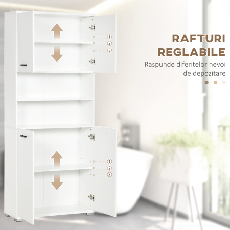  Dulap Baie din PAL Alb cu 2 Dulapioare cu Usi si  2 Rafturi Deschise, Design Anti rasturnare, 80x33.5x190 cm [4]