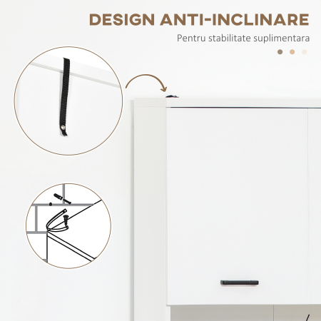  Dulap Baie din PAL Alb cu 2 Dulapioare cu Usi si  2 Rafturi Deschise, Design Anti rasturnare, 80x33.5x190 cm [5]