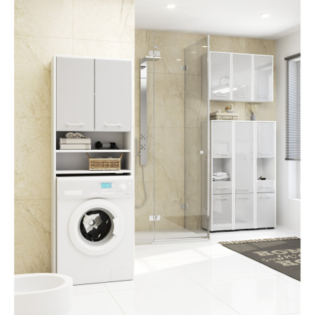 Dulap baie inalt pentru spatiu deasupra masinii de spalat, cu usi si polite, 64x30x180 cm, alb metalic lucios [3]