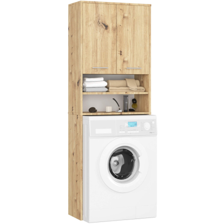 Mobilier pentru baie - Dulap baie inalt pentru spatiu deasupra masinii de spalat, cu usi si polite, 64x30x180 cm, stejar artisan
