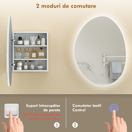  Dulap Baie LED, Anti-Condens, Iluminare Reglabila 3 Tonuri, Alb, Montare pe Perete [8]