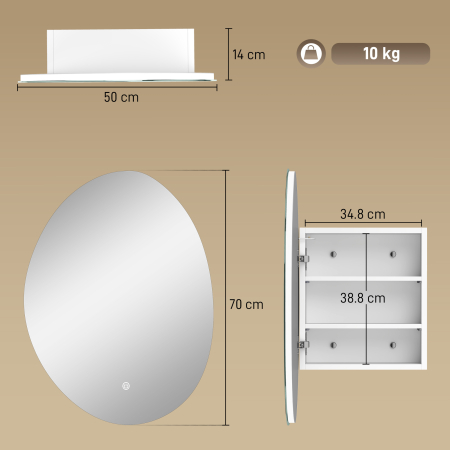  Dulap Baie LED, Anti-Condens, Iluminare Reglabila 3 Tonuri, Alb, Montare pe Perete [2]