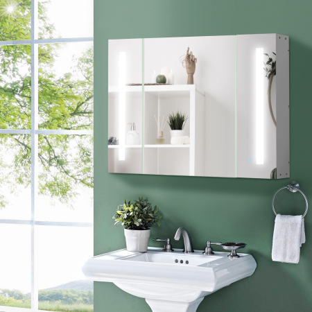  Dulap Baie LED - Oglinda, 3 Usi & Rafturi Reglabile [8]