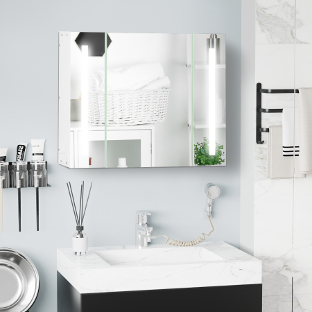  Dulap Baie LED - Oglinda, 3 Usi & Rafturi Reglabile [1]