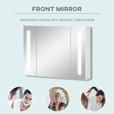  Dulap Baie LED - Oglinda, 3 Usi & Rafturi Reglabile [3]