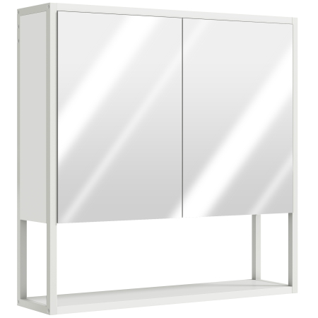 Mobilier pentru baie -  Dulap Baie Montat pe Perete cu Oglinda, Raft Reglabil si Raft Deschis, 60x16x60 cm, Alb