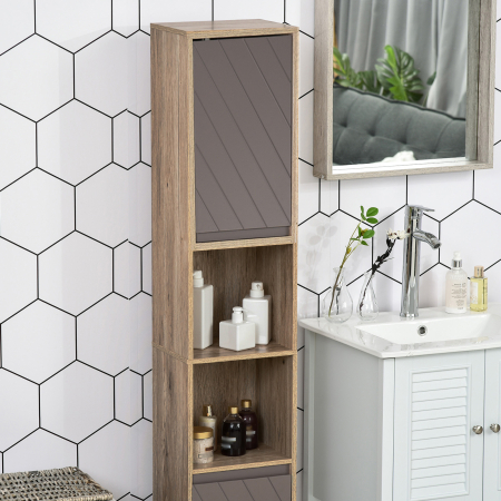  Dulap Baie Space Saver - Gri & Stejar, Cu 6 Rafturi & Dulapioare [8]
