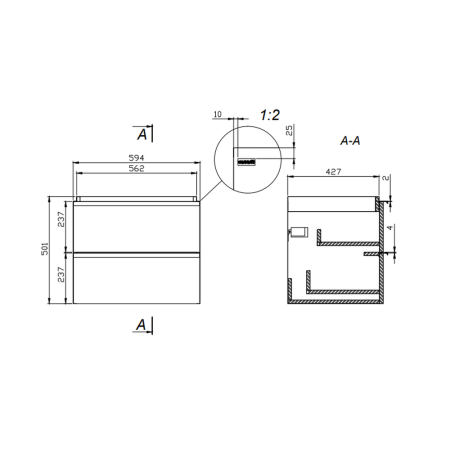 Dulap baie suspendat Cersanit Virgo 60 pentru lavoar incastrabil, alb cu manere crom [1]