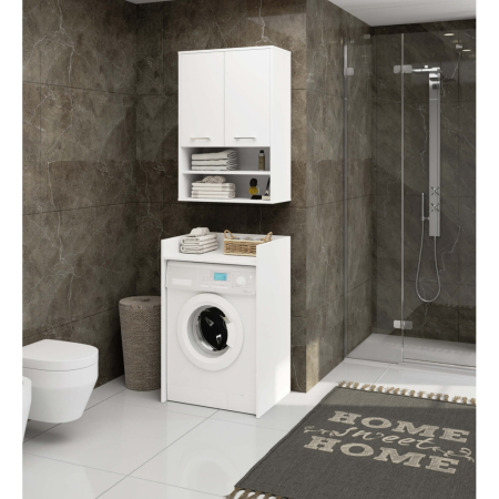 Dulap baie suspendat, cu 2 usi si 2 rafturi deschise, PAL 16 mm, 64x30x94 cm, alb [4]