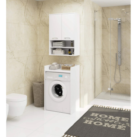 Dulap baie suspendat, cu 2 usi si 2 rafturi deschise, PAL 16 mm, 64x30x94 cm, alb [3]