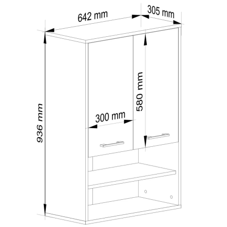 Dulap baie suspendat, cu 2 usi si 2 rafturi deschise, PAL 16 mm, 64x30x94 cm, stejar artisan [4]