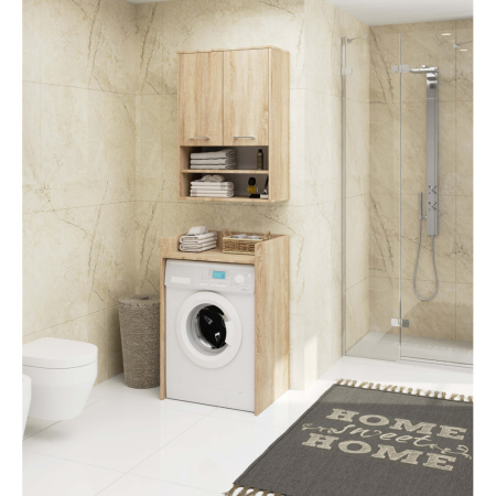 Dulap baie suspendat, cu 2 usi si 2 rafturi deschise, PAL 16 mm, 64x30x94 cm, stejar sonoma [1]