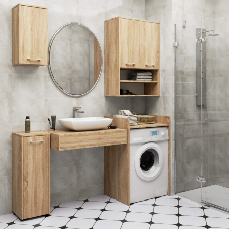 Dulap baie suspendat, cu 2 usi si 2 rafturi deschise, PAL 16 mm, 64x30x94 cm, stejar sonoma [4]