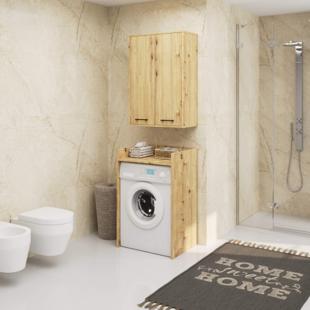 Dulap baie suspendat, cu 2 usi si 4 rafturi interioare, PAL 16 mm, 64x30x94 cm, stejar artisan [3]