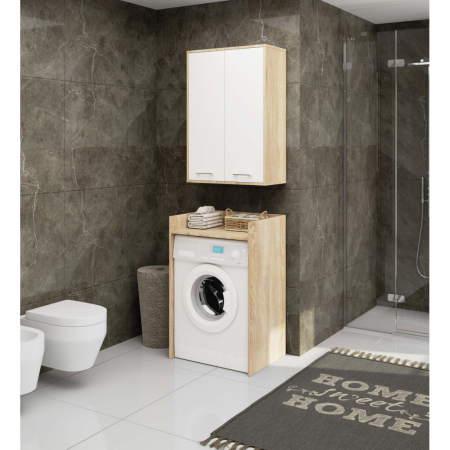 Dulap baie suspendat, cu 2 usi si 4 rafturi interioare, PAL 16 mm, 64x30x94 cm, stejar sonoma si alb [4]