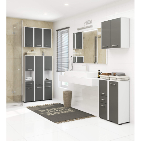 Dulap baie suspendat, cu usa si raft interior, PAL 16 mm, 30Ã—22,5Ã—60 cm, alb si gri [3]