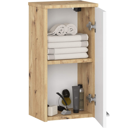 Dulap baie suspendat, cu usa si raft interior, PAL 16 mm, 30Ã—22,5Ã—60 cm, stejar artisan si alb [1]