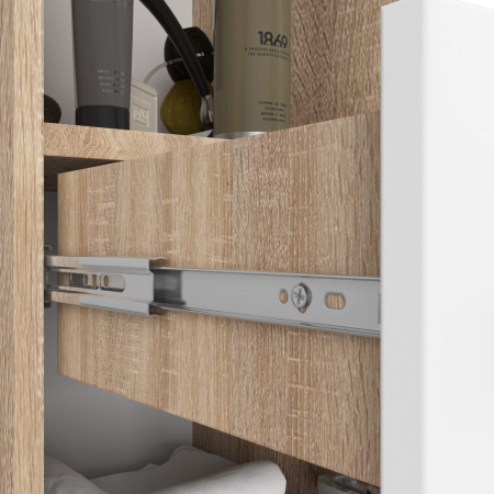 Dulap baie tip coloana cu 2 usi, 1 sertar si rafturi interioare, PAL laminat, 30x30x140 cm, stejar sonoma si alb [5]