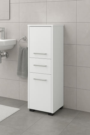 Dulap baie tip coloana cu 2 usi si sertar, PAL laminat, 30x30x85 cm, alb mat [2]