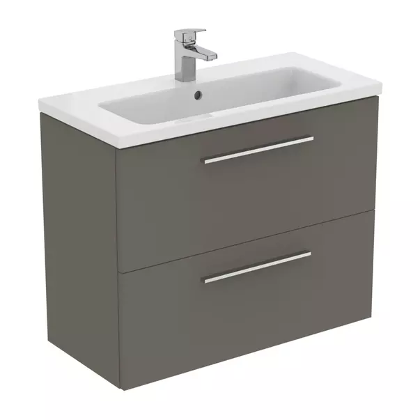 Baza lavoar - Dulap baza suspendat Ideal Standard i.life S 2 sertare gri 80 cm