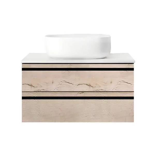 Baie - Dulap baza suspendat KolpaSan Alexis finisaj lemn cu blat alb 60 cm