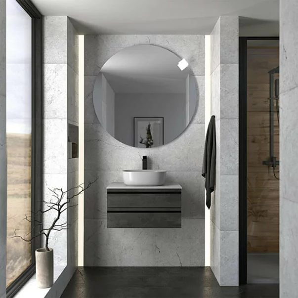 Dulap baza suspendat KolpaSan Alexis gri inchis cu blat alb 60 cm [1]