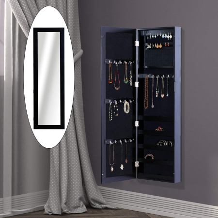  Dulap Bijuterii pentru Perete cu Oglinda din Lemn MDF, Negru,37x9.5x121cm [5]