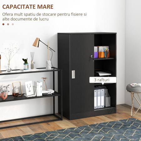  Dulap Birou 80x40x120 cu 3 Rafturi si Usa Dubla cu incuietoare pentru Birou sau Salita, Negru [3]
