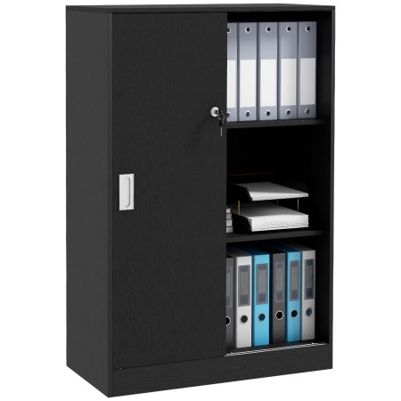 Dulapuri birou -  Dulap Birou 80x40x120 cu 3 Rafturi si Usa Dubla cu incuietoare pentru Birou sau Salita, Negru